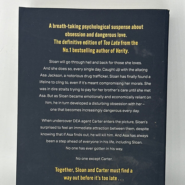 Colleen Hoover Too Late actual back cover used books