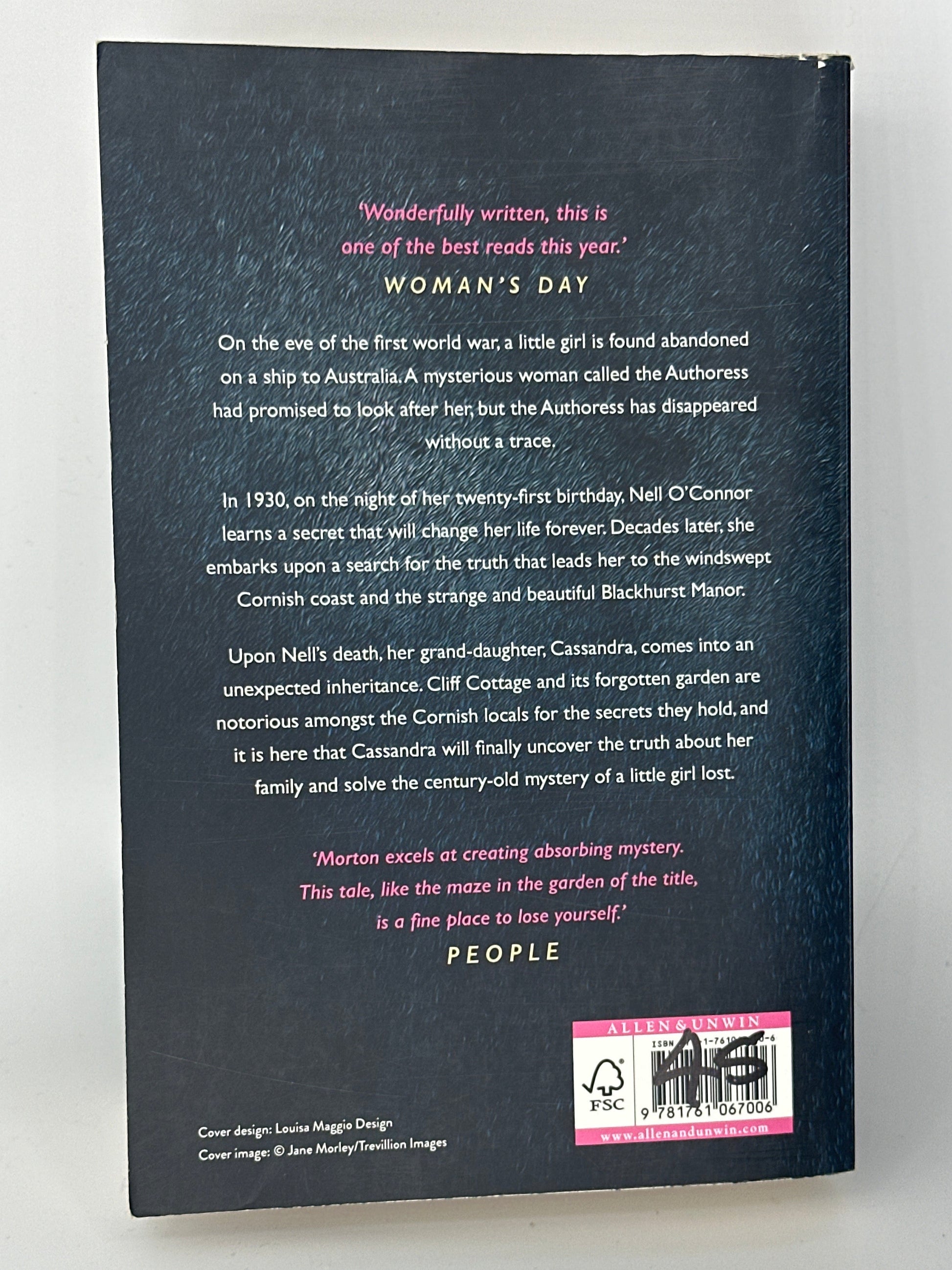 Kate Morton The Forgotten Garden actual back cover used books