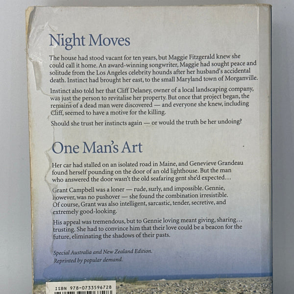Nora Roberts Finding Home: Night Moves / One Man's Art actual back cover used books 