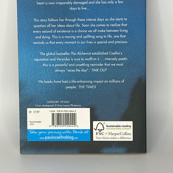 Paulo Coelho Veronika Decides to Die actual back cover used books