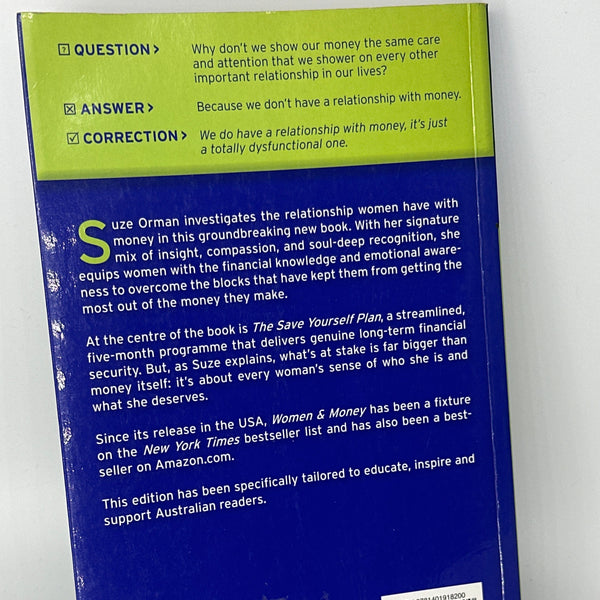 Suze Orman Women & Money: Owning The Power To Control Your Destiny actual back cover used books